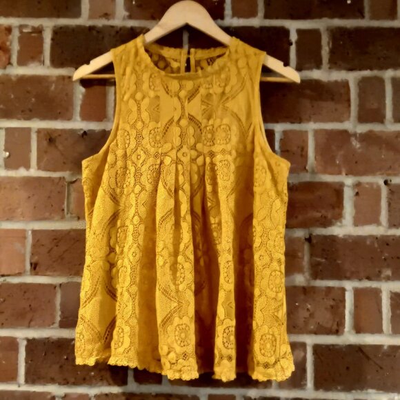 Doe & Rae Tops - Doe&Rae Womens Summer Tank Top Lace Crochet Golden Yellow Peplum Blouse Tank Top